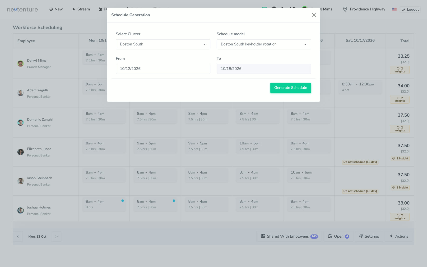 Generate a schedule for a whole cluster of branches